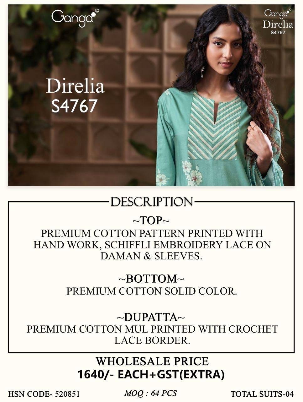 DIRELIA 4767 By Ganga Fashion 4767A To 4767D Series Beautiful Festive Suits Colorful Stylish Fancy Casual Wear Premium cottonDresses At Wholesale Price